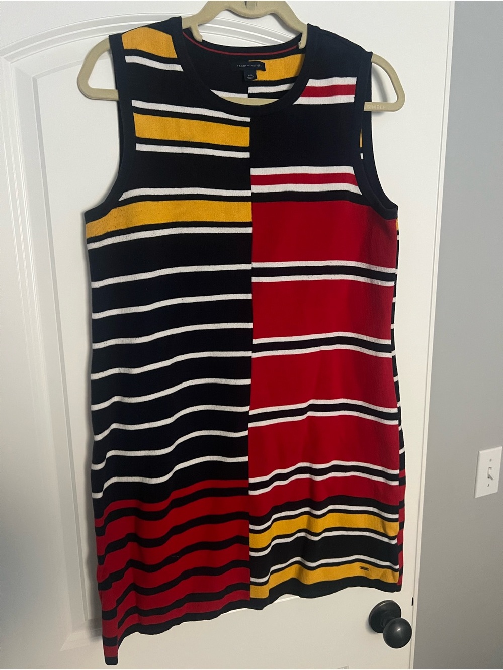 Striped Sleeveless Knit Dress in Black, Red & Yellow - Tommy Hilfiger sz L